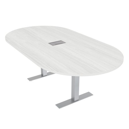 SKUTCHI DESIGNS 4X6 Racetrack Conference Table with Metal T Bases, Power And Data, 6 Person Table, White Cypress HAR-RAC-46X72-T-ELEC-WHCYPRESS